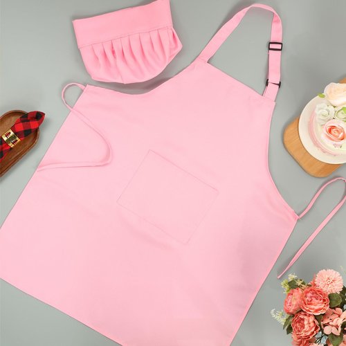 SATINIOR 2 Pcs Chef Costume for Women Men Chef Hat Apron Set for Adult Baker Apron Hat for Cooking Cosplay(Pink)