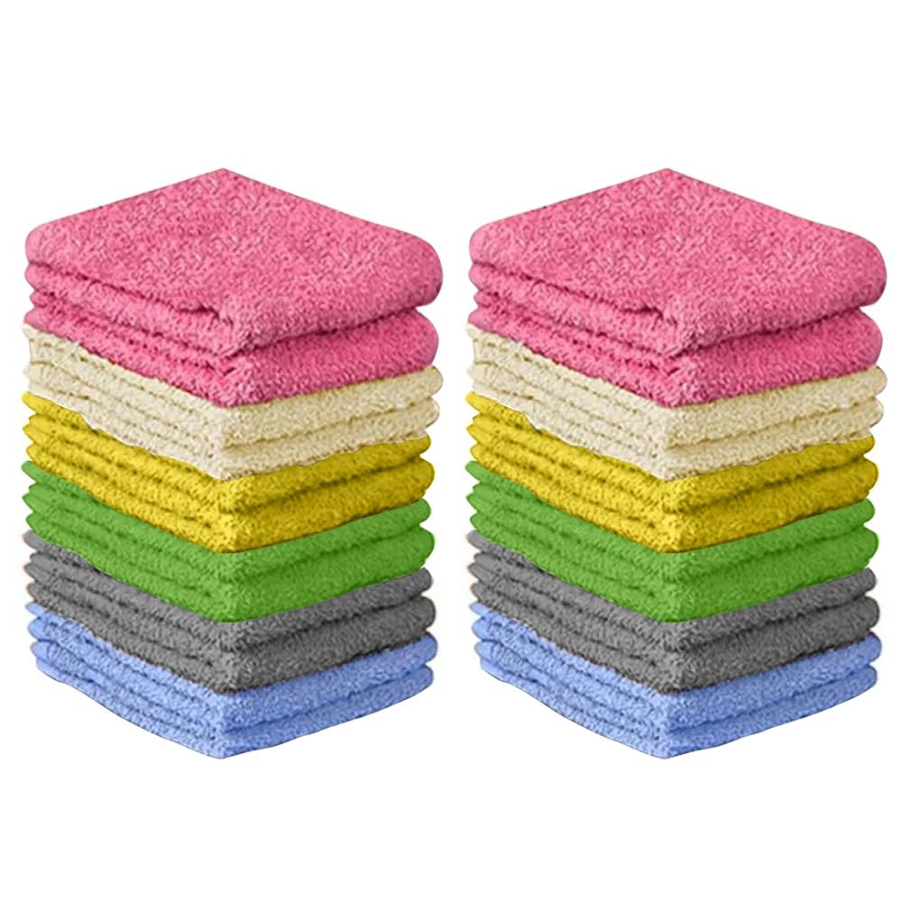 QUBA LINEN 100% Cotton Washcloth Set – Soft, Absorbent Face Towels for Bathroom & Gym Use – Durable & Reusable Wash Cloths - Butterfly (Multi-Color), 12 x 12 Inches, Pack of 24