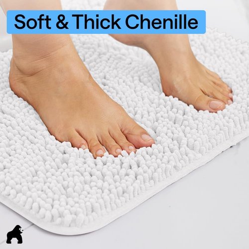 GORILLA GRIP Bath Rug Mat - Thick Soft Absorbent Chenille | Quick Dry Microfiber, 36x24, White