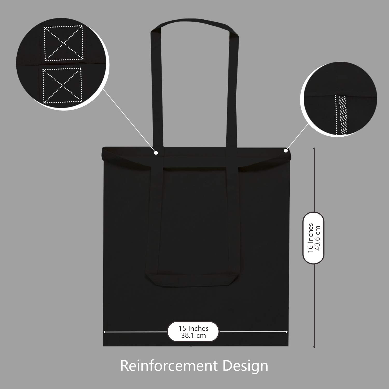 TOPDesign Black Cotton Tote Bags - 5-Pack Lightweight Reusable 16"x15" for Grocery, DIY & Promotions
