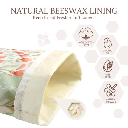 Bread Bags for Homemade Bread, 2 Pack Reusable Beeswax Linen Cotton Sourdough Bag, Freezer Safe, Large Loaf Storage Bags to Keep Fresh, Bakery Essentials