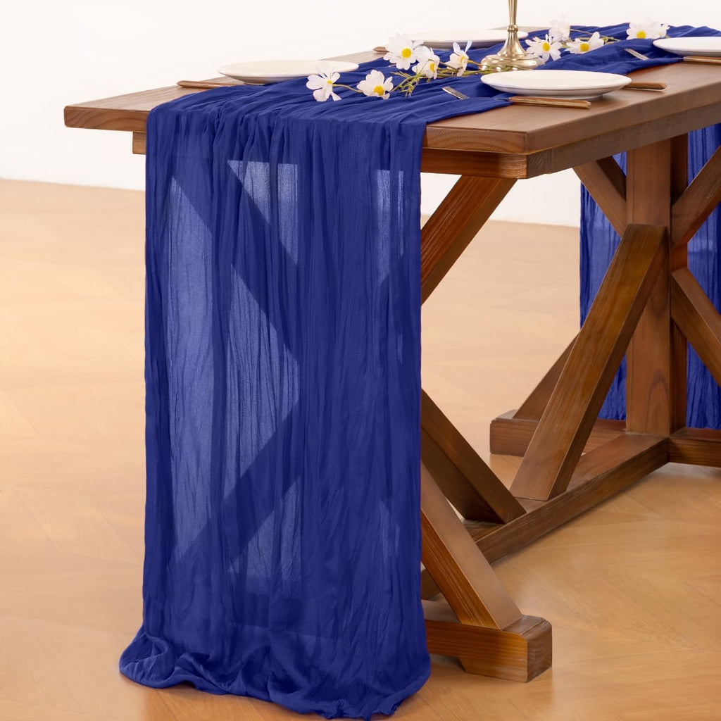 Socomi Cheesecloth Table Runner - Royal Blue Boho Rustic Decor | 120 Inch for Weddings & Events