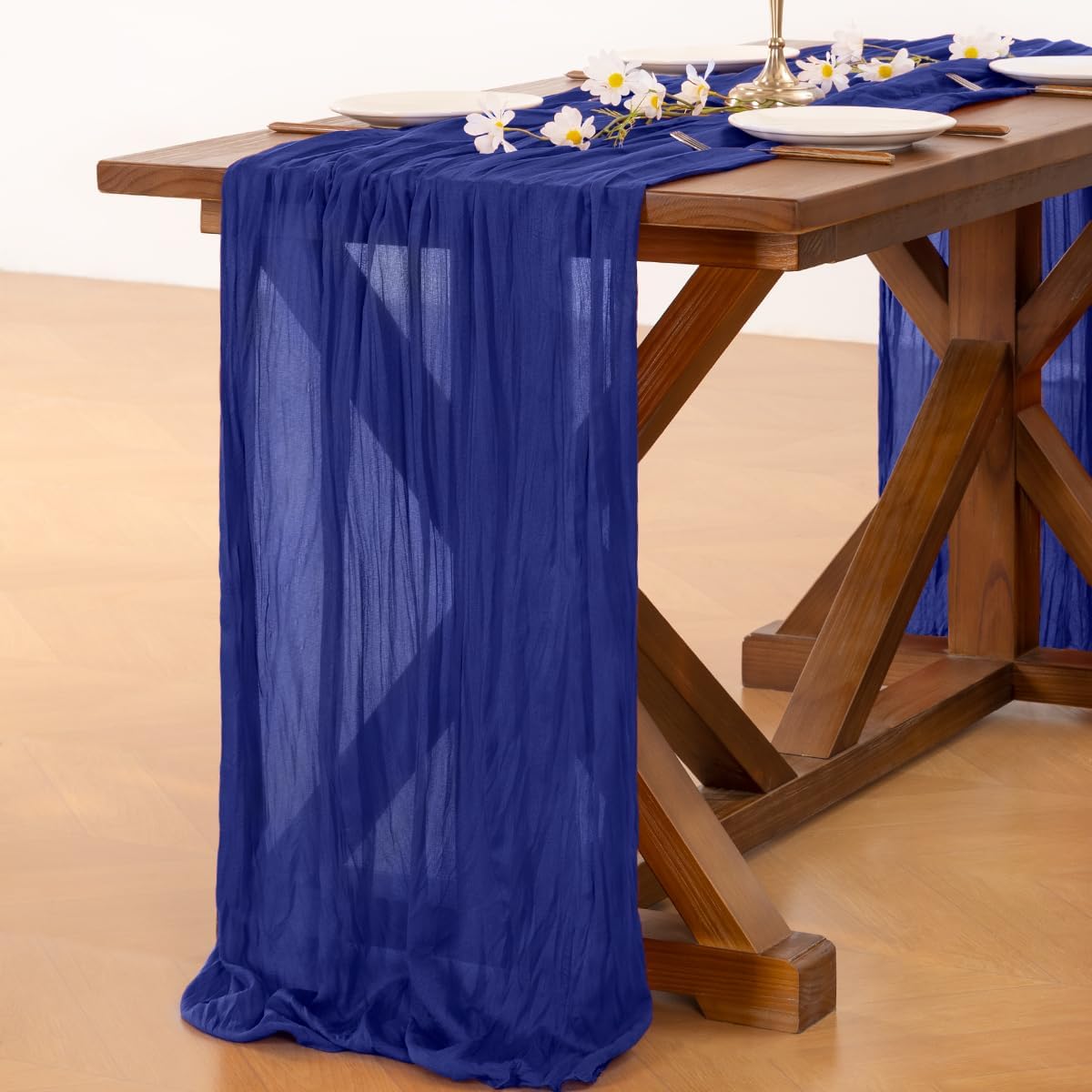Socomi Cheesecloth Table Runner - Royal Blue Boho Rustic Decor | 120 Inch for Weddings & Events