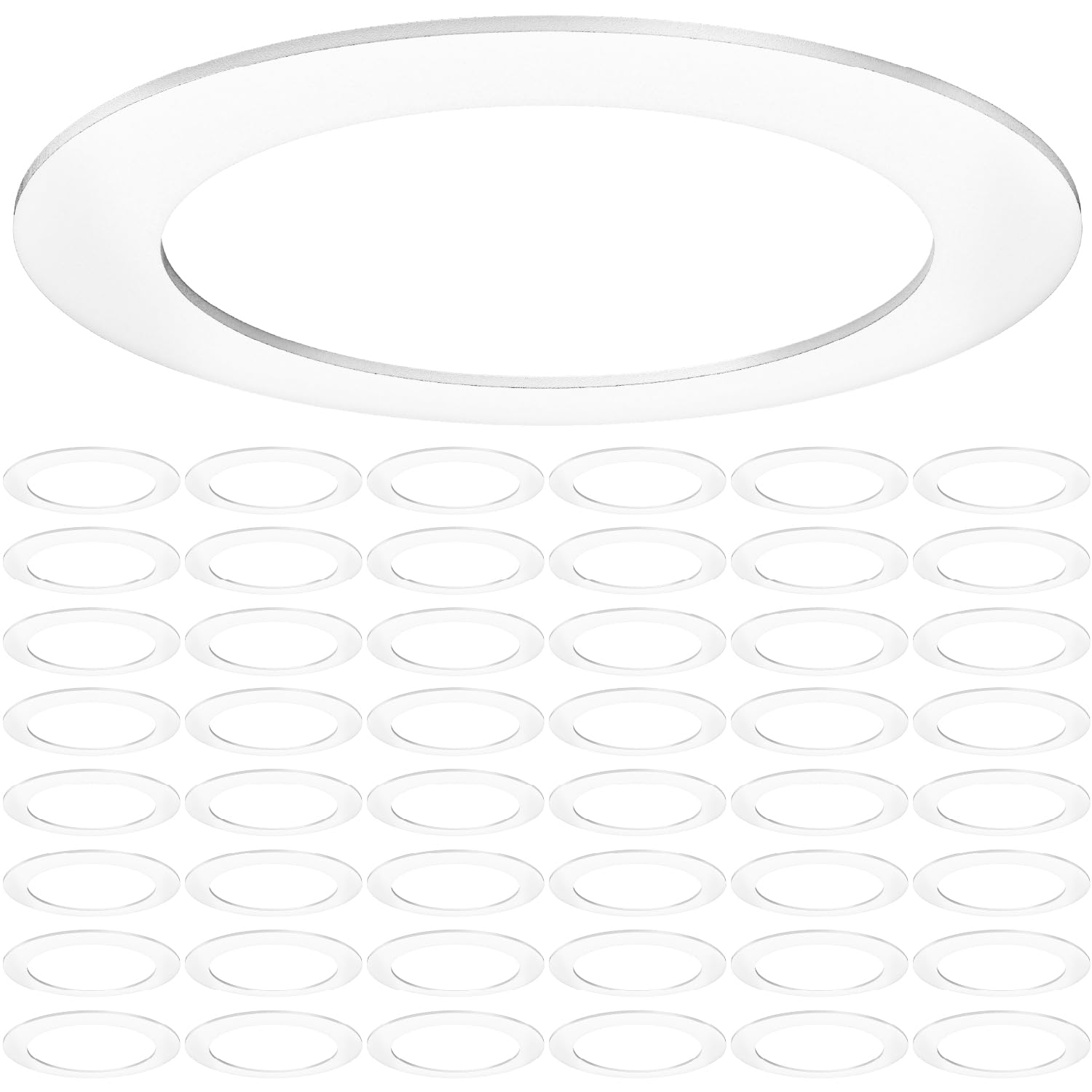 Sunco 48 Pack Goof Rings for 6 Inch Recessed Lights, Flush Mount White Can Light Trim Ring Cover, Outer Diameter 8.6 Inch, Inner Diameter 6.2 Inch, Paintable Surface, Matte Finish.
