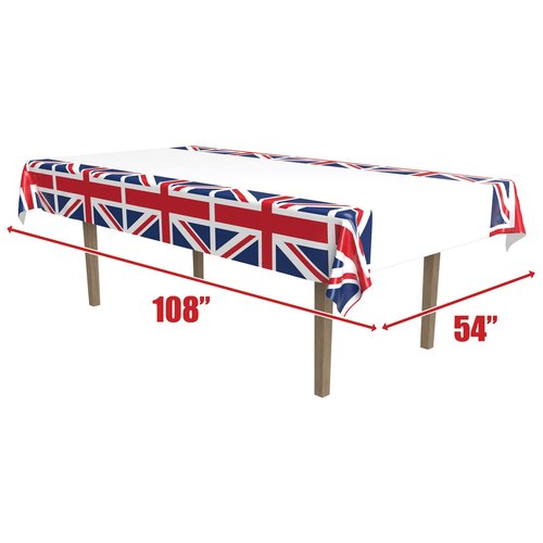 Beistle 2-Pack Union Jack Rectangular Plastic Tablecovers, Royal English Party Decorations, London Table Cloth, British Flag Party Décor, 54” x 108”