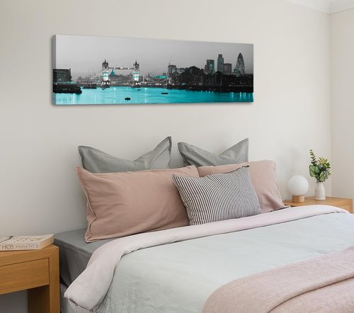 London Framed Wall Art Canvas - Black and White London Bridge Poster 14”x48” | Cityscape Decor for Bedroom