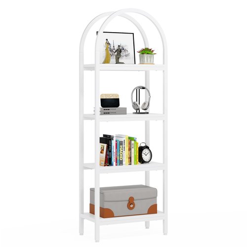 Tribesigns 4-Tier Open Bookshelf, 70.8" Industrial Wood Bookcase Storage Shelves with Metal Frame, Freestanding Display Rack Tall Shelving Unit for Office, Bedroom, Living Room (White, 1PC)