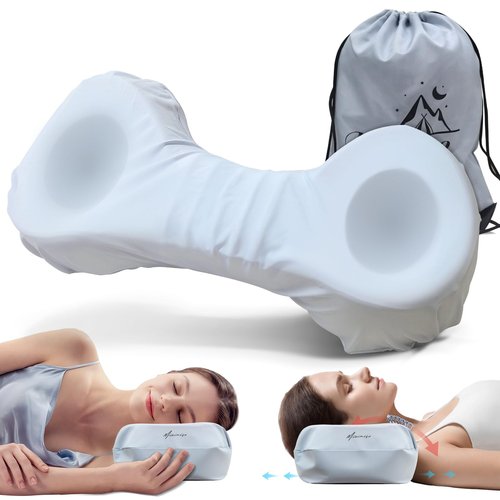 Mixiniso Cervical Neck Pillows for Tension Muscle Relief, Neck Roll Pillow for Side Sleepers, Camping & Travel Neck Support Memory Foam Pillow, Cervical Traction Device with Storage Bag
