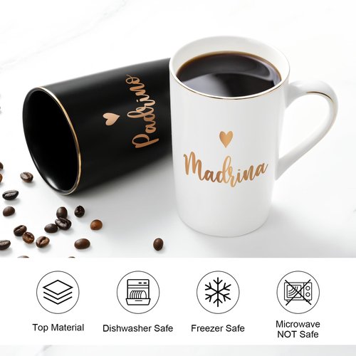 Cabtnca Godparents Proposal Gift, Madrina Padrino Padrinos Proposal Gift, Tazas Regalos Para Padrino Madrina Mug, Christmas Gifts for Godmother Godfather, 14Oz Set of 2