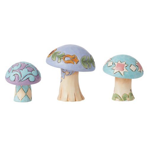 Enesco Jim Shore Heartwood Creek Nature's Meadow Mushrooms Miniature Figurine 3pc Set- Stone Resin Hand Painted Crafted Collectible Decorative Gnomes Mini Figurines Home Decor Statue, 2.5 Inch