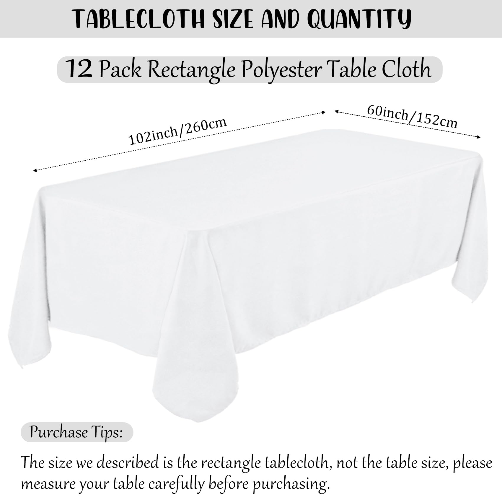 Fivenl 12 Pack White Tablecloth 60 x 102 Inch, Bulk 6 Foot Rectangle Table Clothes, Washable Polyester Fabric Table Covers for Wedding, Party, Reception, Banquet