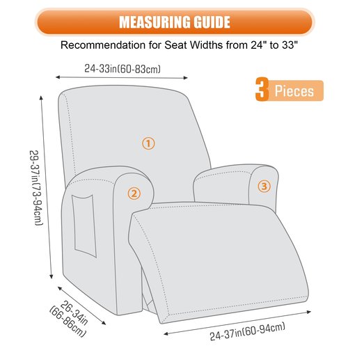 VANSOFY Recliner Chair Covers, 3-Pieces Stretch Recliner Covers for Recliner Chair Soft Reclining Chair Slipcover Furniture Protector for Dogs Cats(Charcoal Gray)