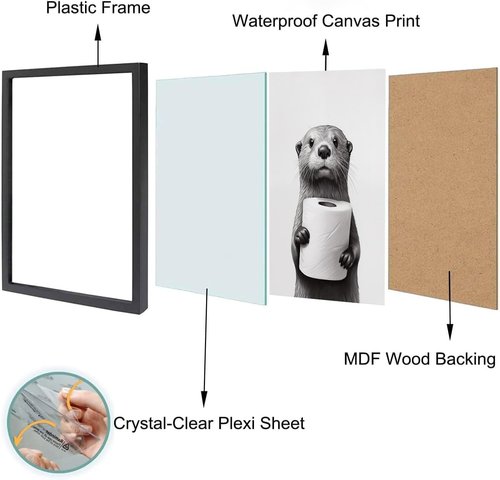 ILLBDR Bathroom Wall Art - Humorous Black and White Otter Canvas Print | Framed 8"x10" Decor