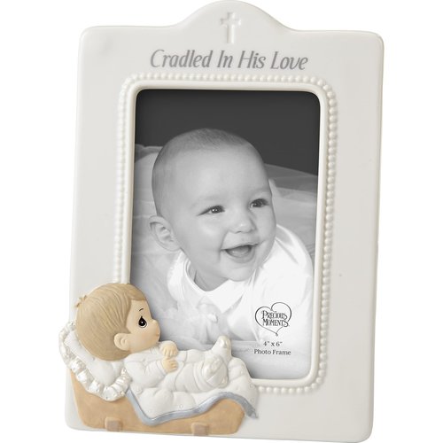 Precious Moments Baby in Cradle Baptism Photo Frame - Boy