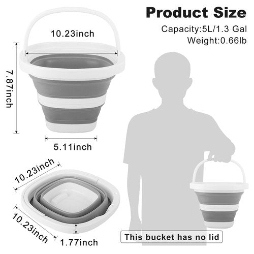 Collapsible Bucket 5L, Foldable Mop Bucket Car Wash Buckets with Handle for Cleaning Supplies, Portable Sink Wash Basin Storage Bin Ice Tub for Fishing Beach Outdoor Camping Kitchen RV Accessories