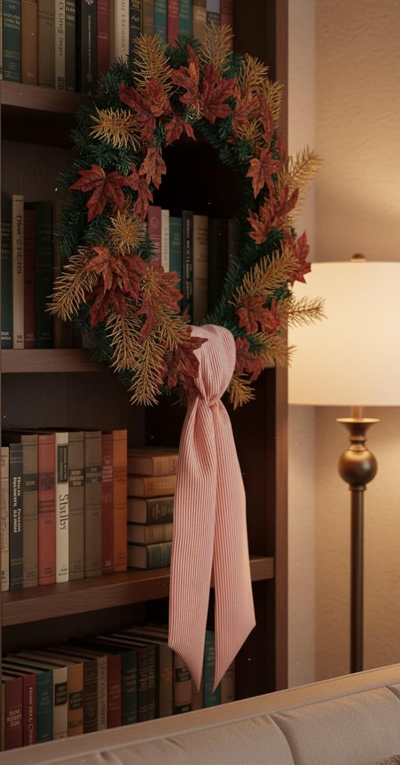 Orange Striped Wreath Sash - Fall Thanksgiving Bow for Door Decoration | 5.12" Wide x 54" Long