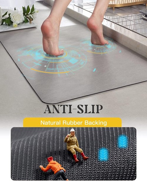 MontVoo Bath Mat - Non-Slip Rubber Backing | Quick-Dry Faux Suede - Grey 16x24" Shower Rug