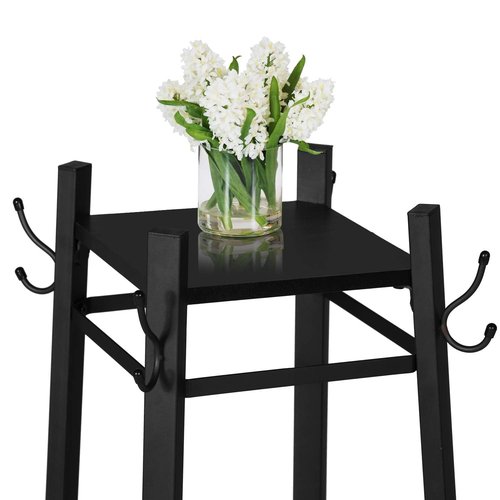 VECELO Coat Rack Freestanding,Hall Tree with Metal Basket and Storage Shelves,Industrial Coat Rack Stand with 8 Hooks for Hanging Coats/Hats/Bags/Umbrellas,18 x 18 x 72 In,Matte Black