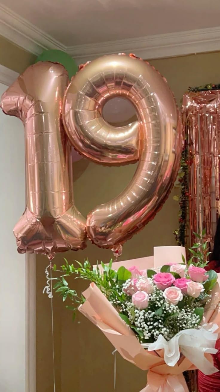 Rose Gold Number 19 Balloons by [Brand Name] - 40-Inch Foil Birthday Decorations for Men & Women