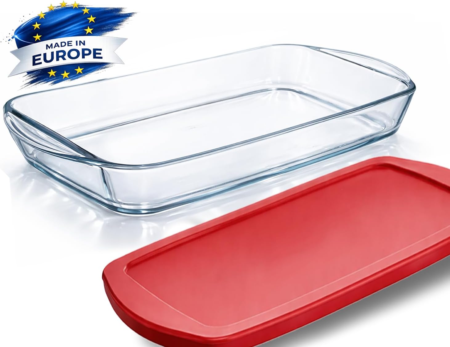Ums 2-Qt Glass Baking Dish - Borosilicate Casserole Dish with Lid | Oven, Microwave & Dishwasher Safe (13" x 7.5" x 2.4")