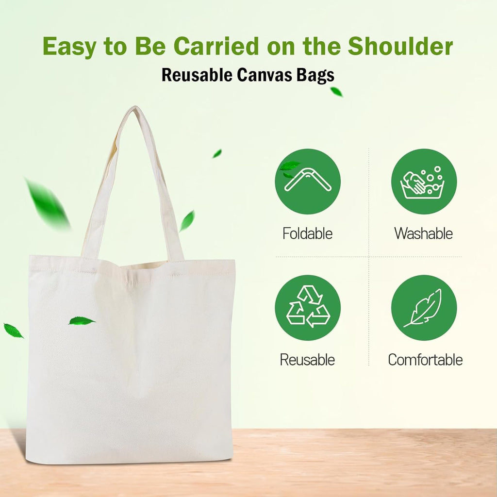 Skiennix 18 Pcs Canvas Tote Bags - Eco-Friendly, Reusable Natural Color 15 x 16 Inch for Grocery & DIY Gifts