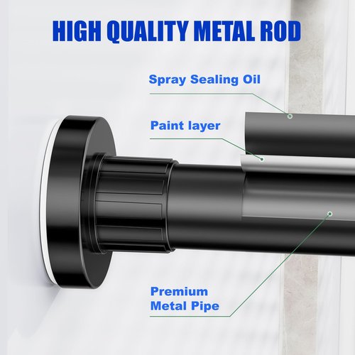 Ausemku Shower Curtain Rod 32-94 Inch Adjustable - 1 Inch Diameter Heavy Duty No drill Spring Tension Shower Rod, Non-Slip Rustproof Telescopic Rod for Bathroom, Black
