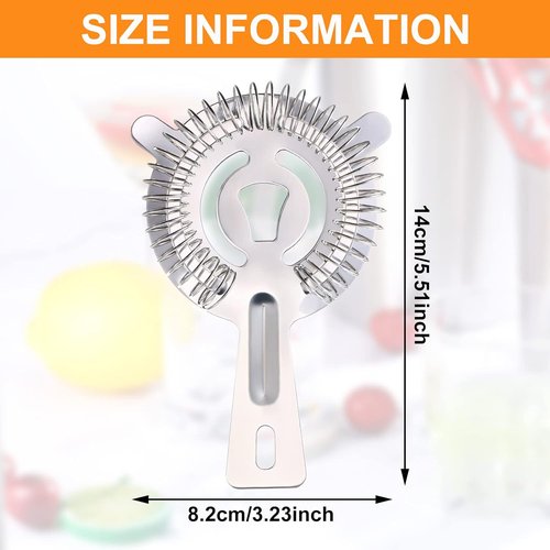 16 Pcs Bar Bartender Strainer Stainless Steel Drink Cocktail Strainers Silver Shaker Ice Bar Shelf or Bartenders Mixologists Drinking Water Filtering