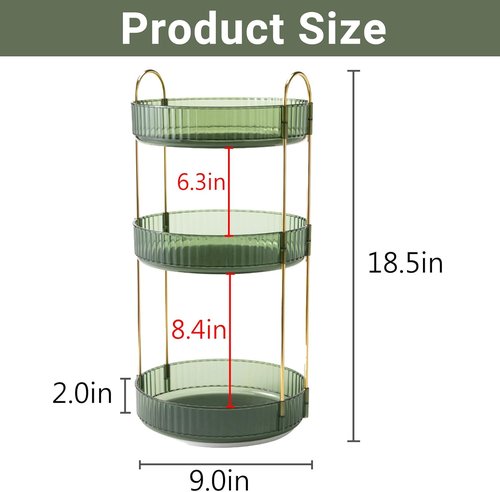 Asayuee 360 Rotating Perfume Organizer - 3 Tier Large Capacity Makeup Storage | Green Cosmetic Stand