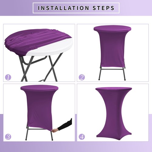 Tomeurperf 10 Pack Cocktail Table Covers Stretch Spandex Tablecloth 32""x43"" Cocktail Table Cover, Cocktail Round Tablecloth Table Cover for Wedding Banquet Cocktail Party(Purple)