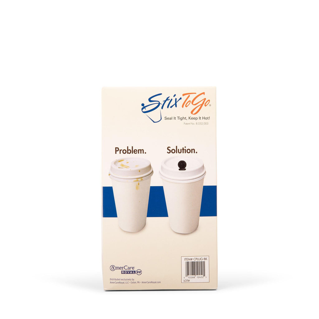 StixToGo Beverage Plugs - Leak Prevention Coffee Accessory for Hot Drinks, Disposable Coffee Stoppers, Fits Standard Lids - Black, 2", Pack of 400