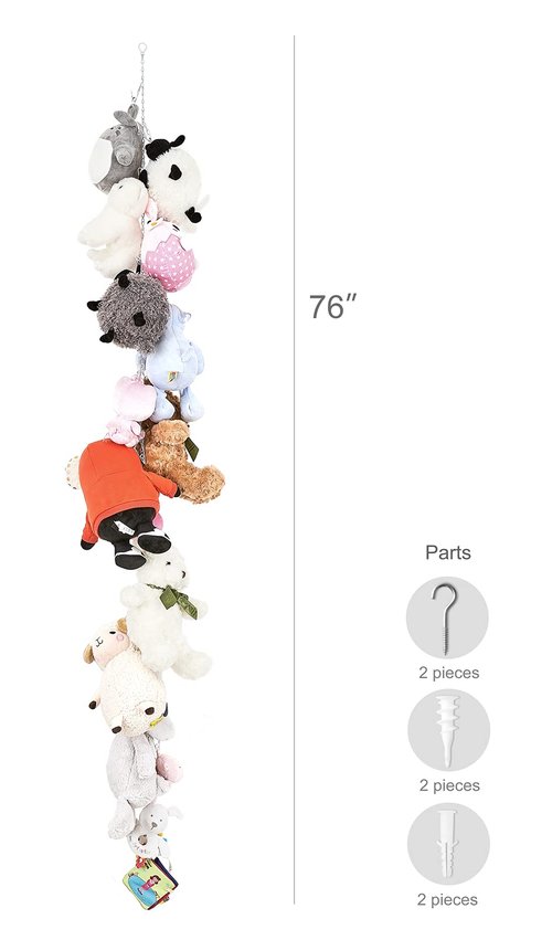 Mkono Metal Stuffed Animal Storage Chain, 20 Clips Organizer Hanger for Kids Toy, Display Holder for Nursery Play Room, 76 inches, White