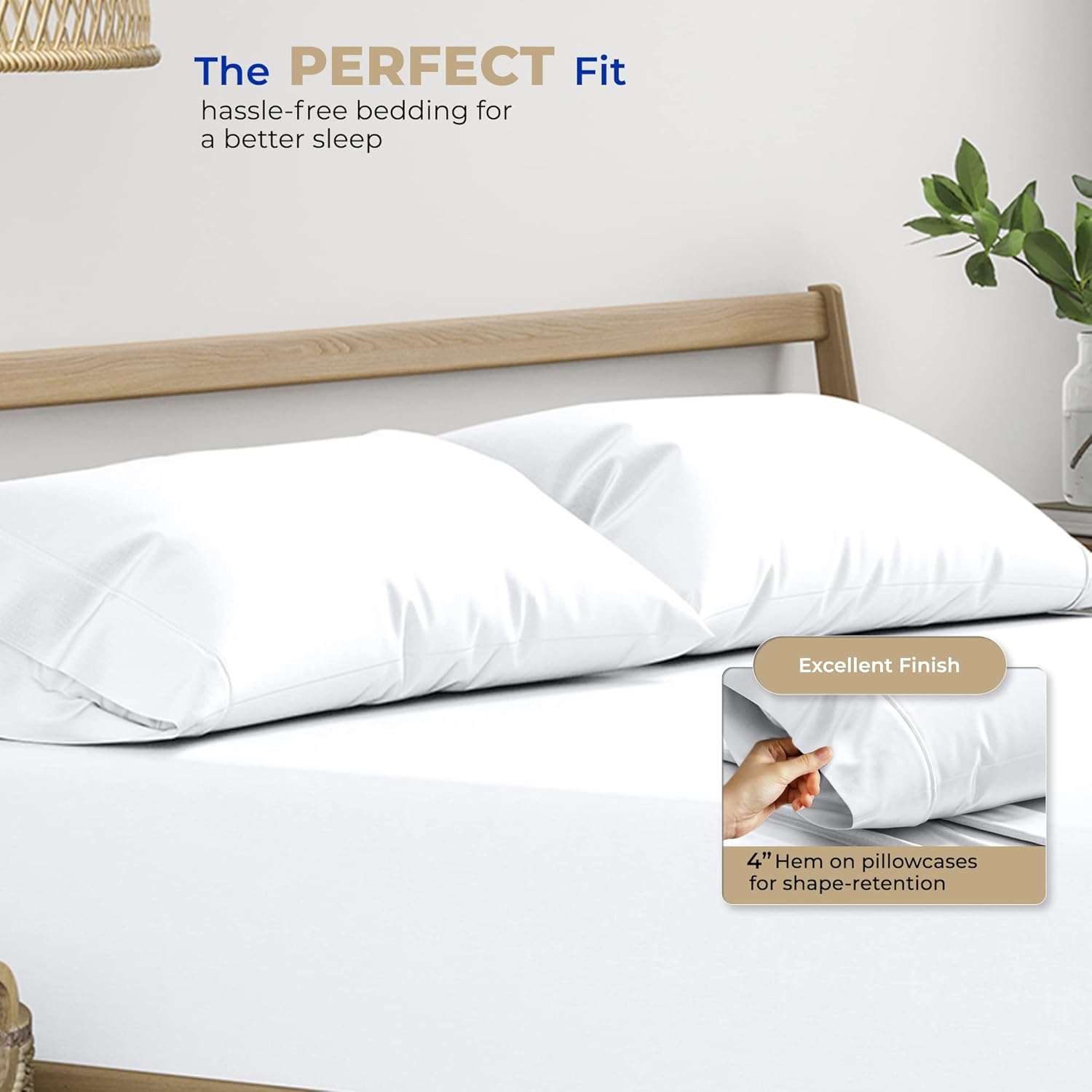 Thread Spread 100% Cotton Pillow Cases - Luxury 400 Series Glee Collection, Soft & Cooling, Queen Size Set of 2 (White)