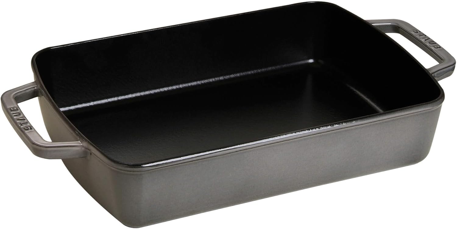Staub Cast Iron Roasting Pan - 12-Inch x 8-Inch, Graphite Grey | Premium Quality Made in France