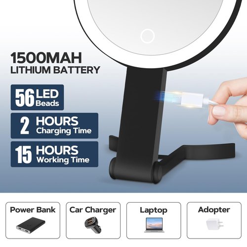 Lighted Makeup Mirror, 30X Magnifying Mirror with Light, Hanging and Handheld Mirror with Handle,Black