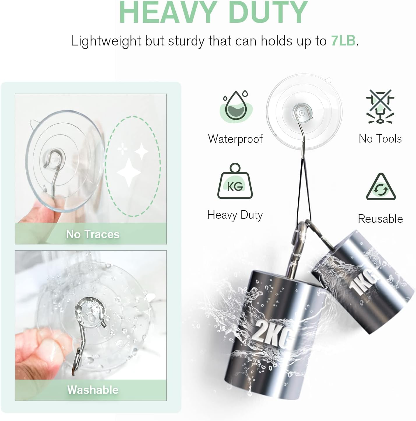 VIS'V Large Suction Cup Hooks - 2 Pcs Durable Hold with 10 Pcs Metal Hooks | Ideal for Home Use