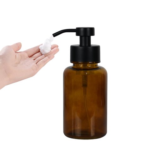 Hzxcuim 15 oz Amber Glass Foam soap Dispenser with Black Rust-Proof Foam Pump, refillable Thick Glass Foam soap Dispenser for Kitchen and Bathroom (1, 15 oz)