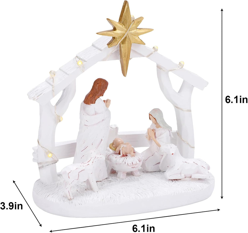 Regine Switzerland Nativity Scene - Hand-Painted Holy Family Figurine with Lights | Christmas Tabletop Decor
