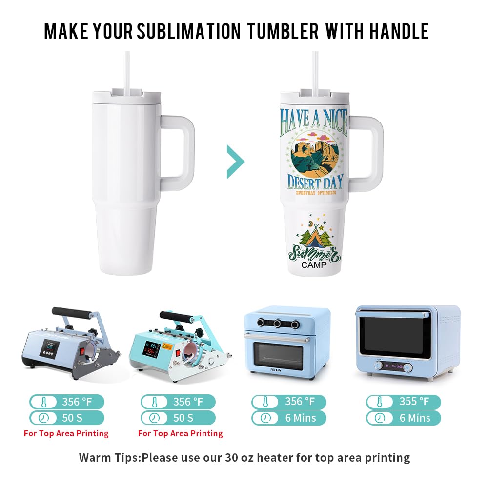 PYD Life 4 Pack Sublimation Tumblers 30 OZ with Removable Handle White Blanks Stainless Steel Cups Mugs with Lid and Plastic Straw for Tumbler Heat Press Sublimation Oven Printing