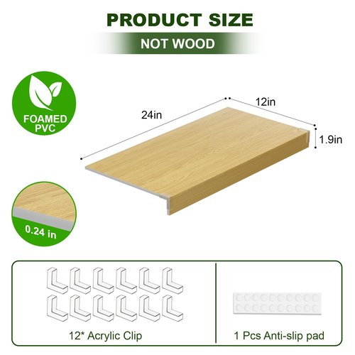 DOFOPO Wire Shelf Cover,Wire Rack Covers for Pantry PVC (Not Wood) Shelf Liners for Cabinet Kitchen Pantry Shelves(Wood Color,24x12 inch)