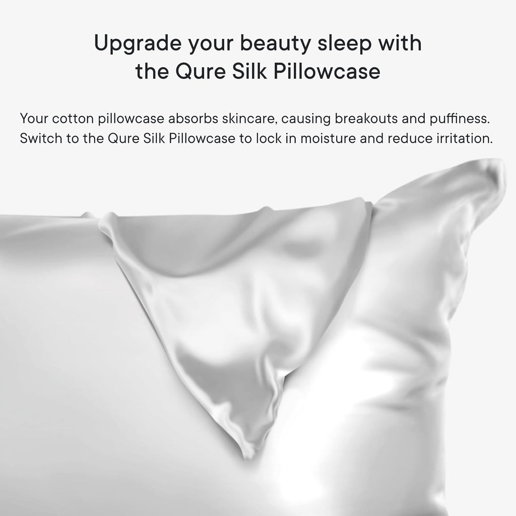 Qure Mulberry Silk Pillowcase - Anti-Acne Cooling Sleep Cover | Real Natural Silk, Standard Size