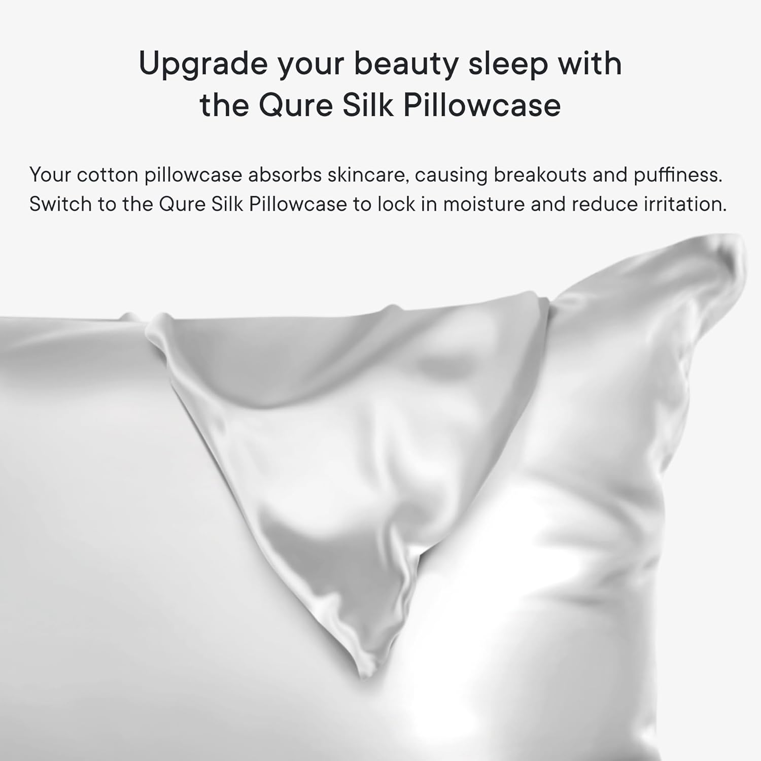 Qure Mulberry Silk Pillowcase - Anti-Acne Cooling Sleep Cover | Real Natural Silk, Standard Size