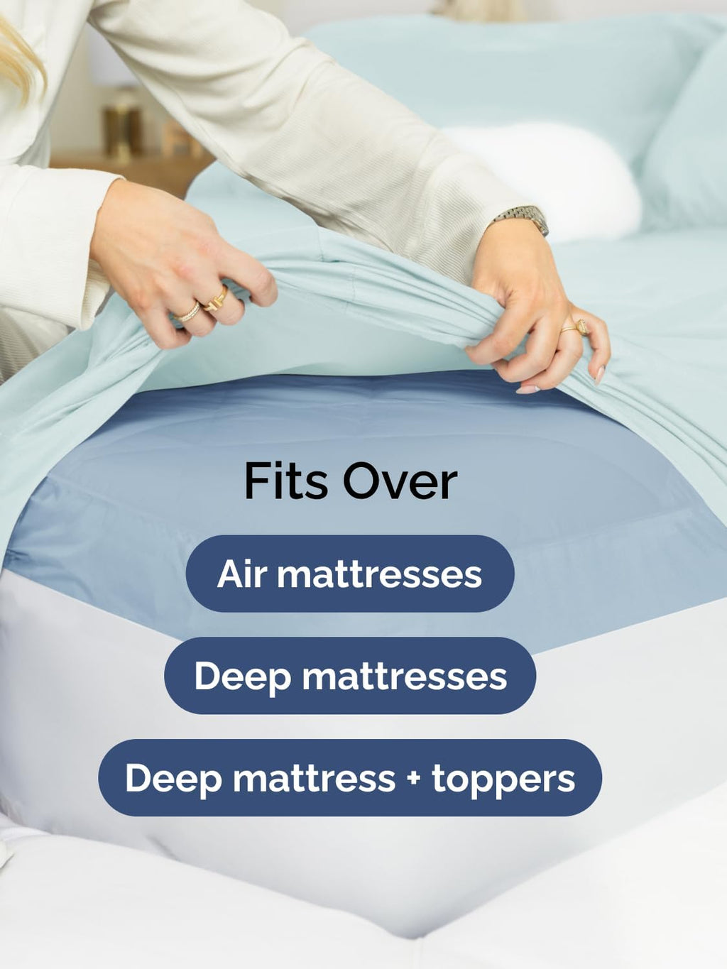 Skiennix Extra Deep Split King Sheet Set - 7 Piece Breathable Cooling Bedding - Soft Wrinkle-Free Ice Blue