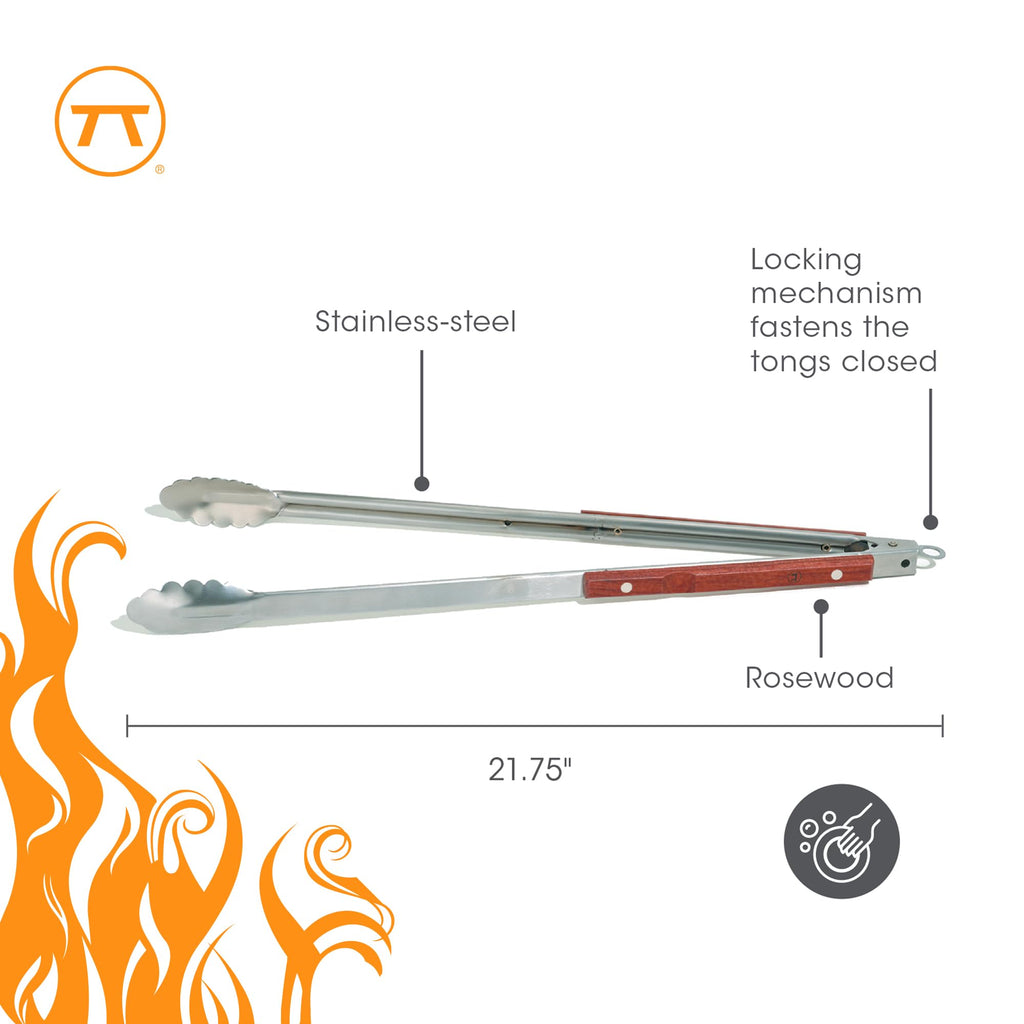 Outset QB22 Locking Stainless Steel Grill Tongs Extra Long 22", Rosewood Handles