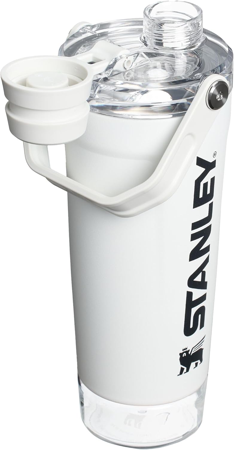 STANLEY Vitalize Shaker Bottle 20 oz - Leakproof Insulated Stainless Steel | Fast Flow Lid & Base Storage | BPA-Free | Chalk