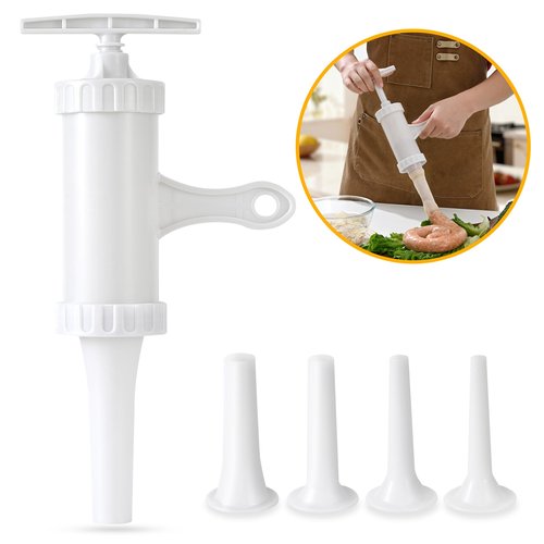 Luckyiren Manual Sausage Stuffer with 4 Stuffing Tubes, BPA-Free Plastic Meat Filler, 12/15/20/24mm Tubes for Natural, Collagen Casings, DIY Hot Dogs, Bratwursts