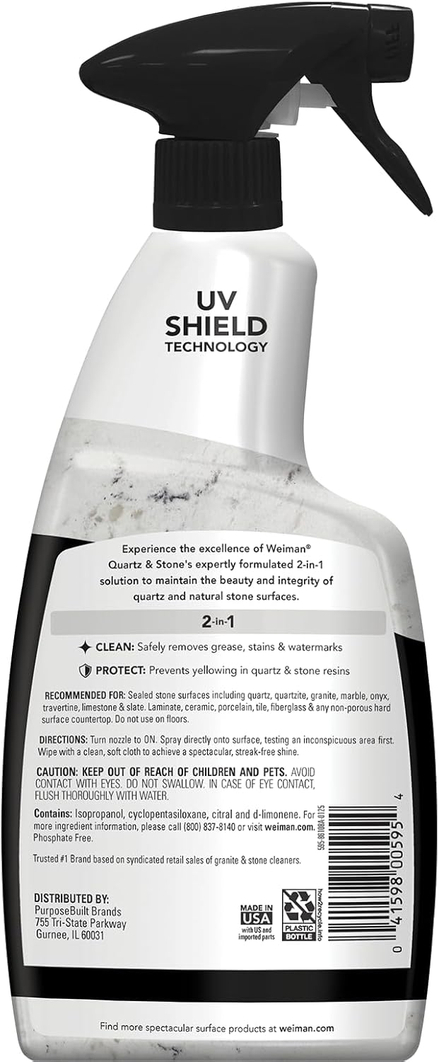Weiman Quartz Countertop Cleaner - UV Protection for Clean & Shiny Stone Surfaces | 24 Ounce, 2 Pack with Microfiber Towel