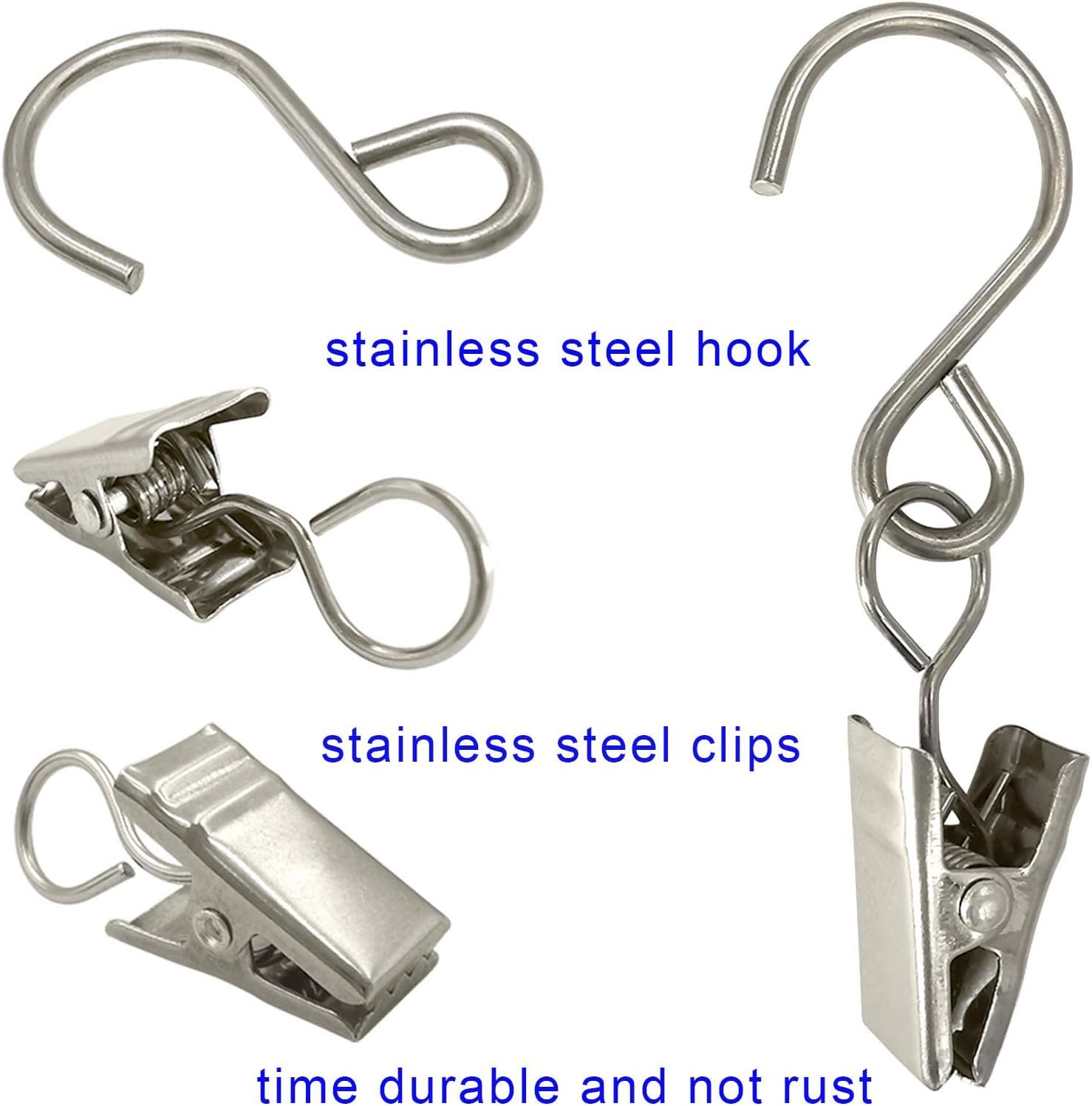 Skiennix Stainless Steel S Hooks - 50 Pack Hanging Clips for Party Lights & Art Display | 2.4 Inch, Silver