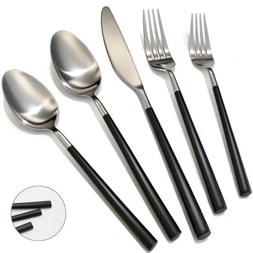 Black 20-Piece Silverware Set with Resin Handle,Stainless Steel Flatware Set, Modern Cutlery Set, Service for 4, Dishwasher Safe