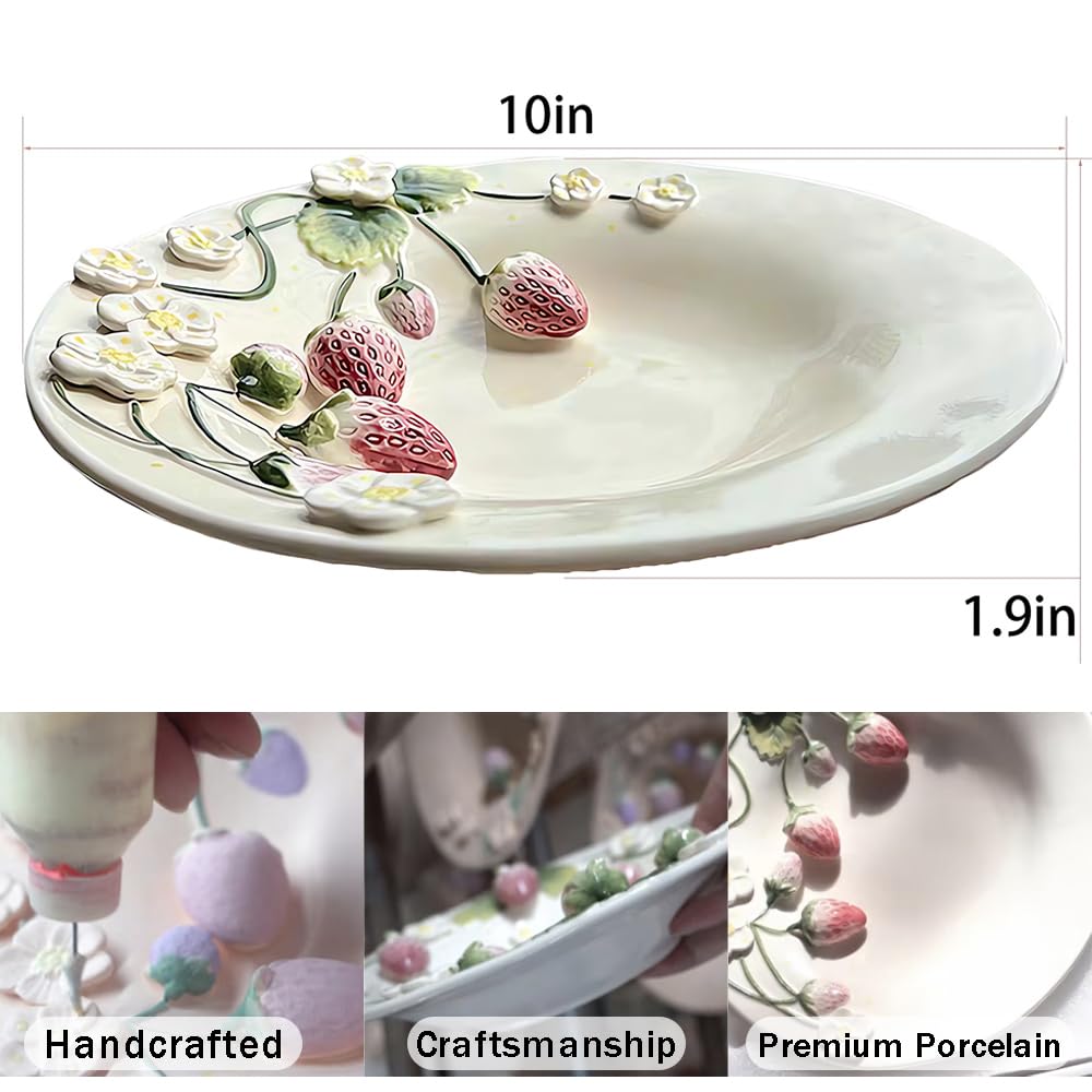 Hikiwin Handmade 3D Embossed Strawberry Ceramic Plate