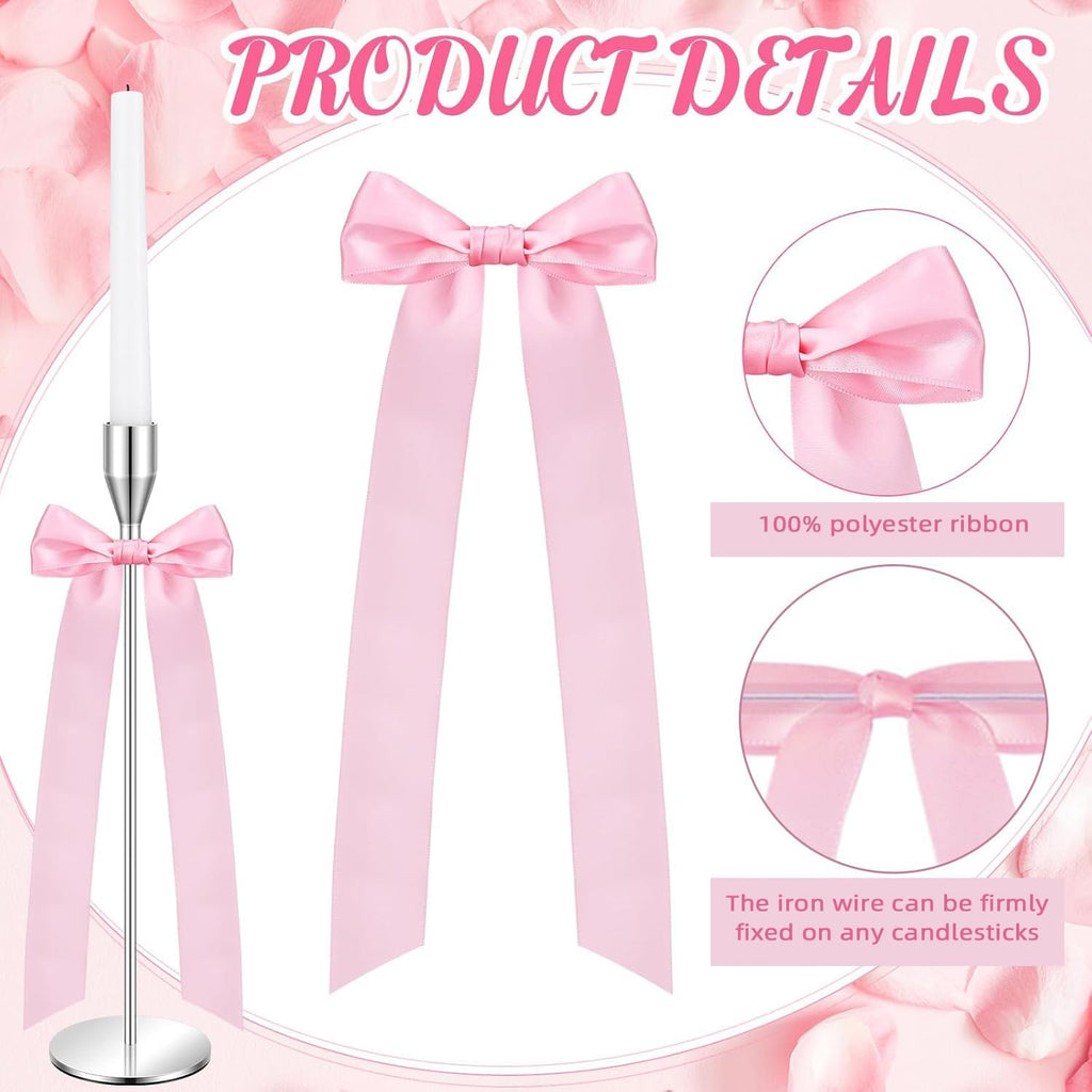 Regine Switzerland 16-Piece Pink Candlestick Bow Set - 13-Inch Ribbon Decor for Weddings & Parties